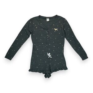 Victoria's Secret Romper‎ Pajama Large Womens Gold Grey Shorts Jumpsuit
